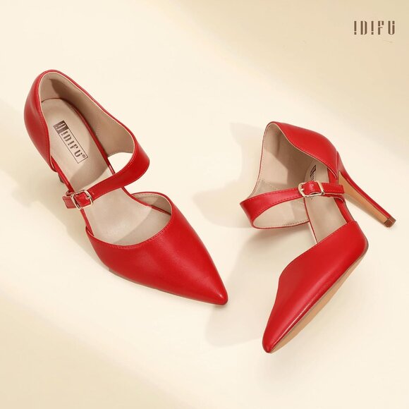 Amazon.com | Unisex Men Women\'s Red Pu High Stiletto Heels Pumps Pointed Buckle Comfortable Shoes